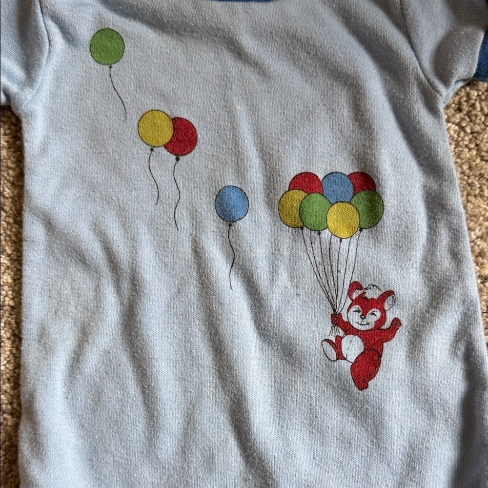 Vintage Little Guys Blue Balloon Print Kids One Piece Bodysuit 6 months - Picture 3 of 5